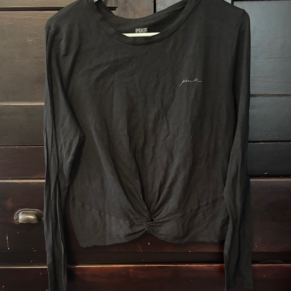 PINK Victoria's Secret Black Long Sleeve Twist Top